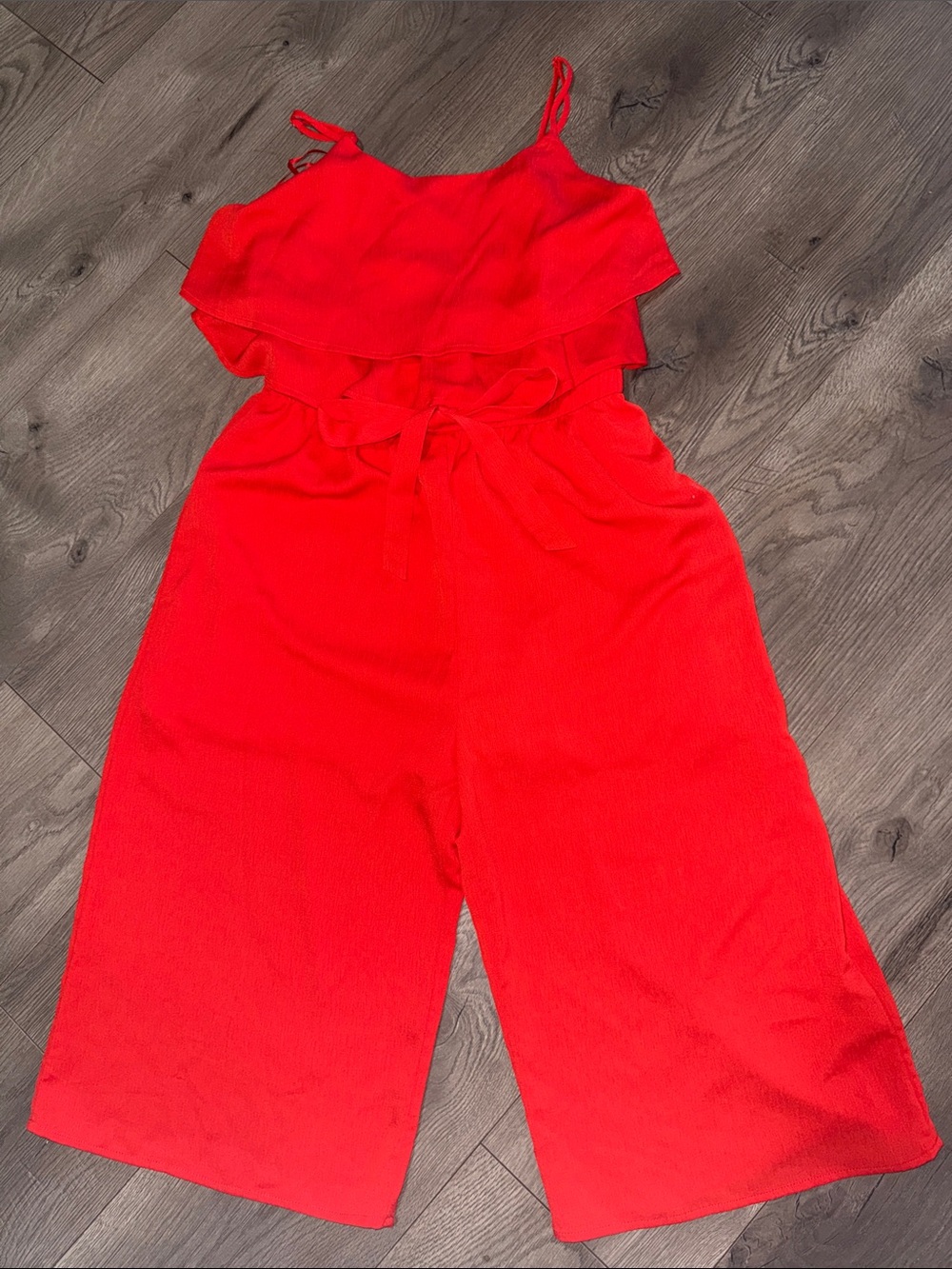 Bright Red Sleeveless Tie-Waist Wide-Leg Jumpsuit